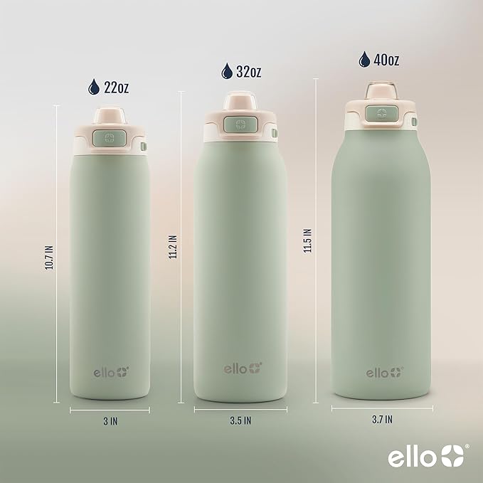 Ello Pop & Fill 40oz Stainless Steel Water Bottle with Quick Fill Technology, Double Walled and Vacuum Insulated Metal, Leak Proof Locking Lid, Sip and Chug, Reusable, BPA Free, Pistachio