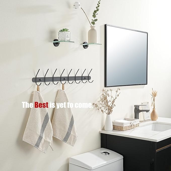 JQK Small Floating Glass Shelves Black, 4 Inch Display Ledges for Wall, Mini Decor, Living Room Bedroom Bathroom, Tempered Glass Shower Storage, 2 Pack, TGS101L4-PB-P2
