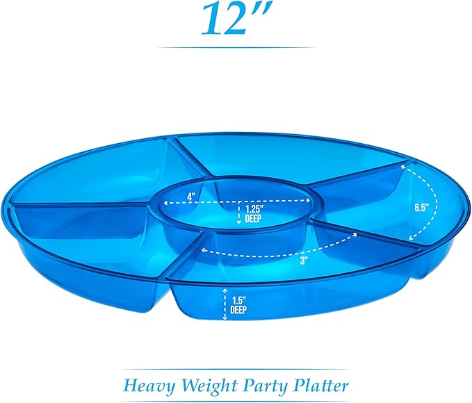 Plasticpro 6 Sectional Round Plastic Serving Tray/Platter (2, Blue)