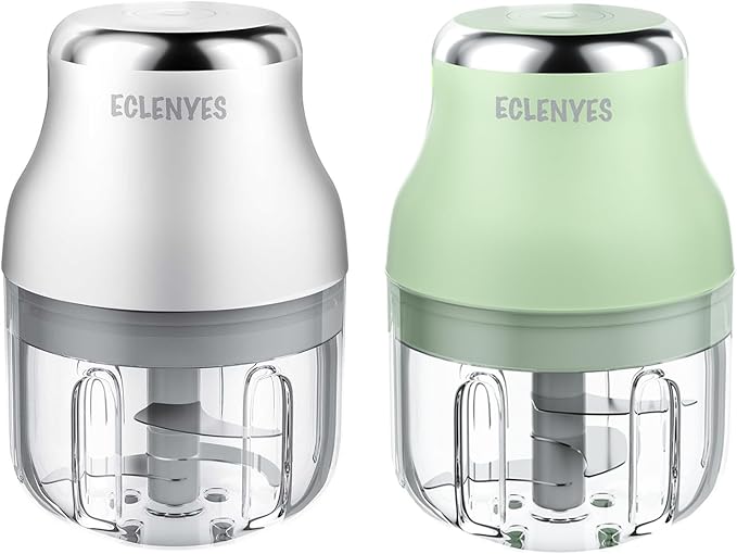 2Pcs 250ML Electric Garlic Chopper, Mini Portable Veggie Chopper, Garlic Grinder Masher Onion Chopper, Blender to Vegetable, Wireless Food Processor for Ginger, Chili, Fruit, Meat, etc