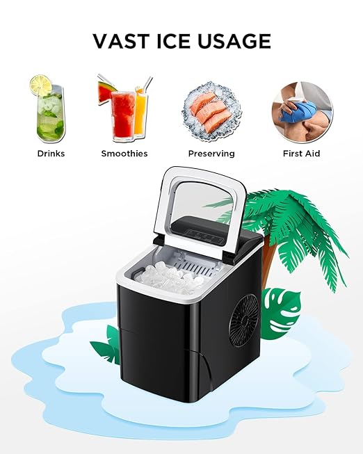 Ice Maker Machine for Countertop, 9 Bullet Ice Cubes Ready in 6 Minutes, 26lbs in 24Hrs Portable Ice Maker Machine Self-Cleaning, 2 Sizes of Bullet-Shaped Ice for Home Kitchen Office Bar Party