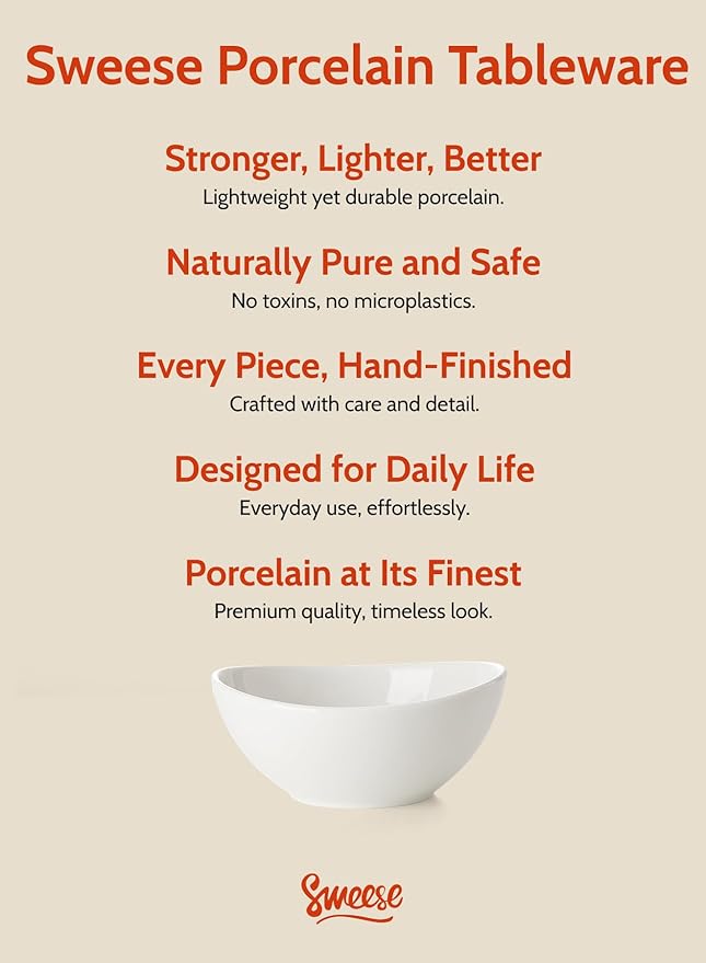 Sweese 10 oz Small White Porcelain Bowls - Set of 6 Dessert, Ice Cream, Snack & Yogurt Bowls, Ceramic Serving Bowls for Rice or Soup