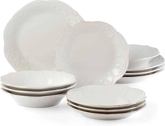 Lenox 890951 French Perle 12-Piece Plate & Bowl Dinnerware Set White