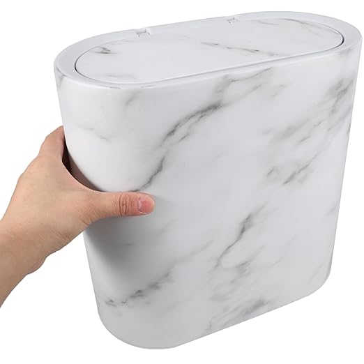 MAGICLULU Marble Wastebasket with Lid Plastic Trash Can Narrow Garbage Bin for Bathroom Kitchen Bedroom Home Organization