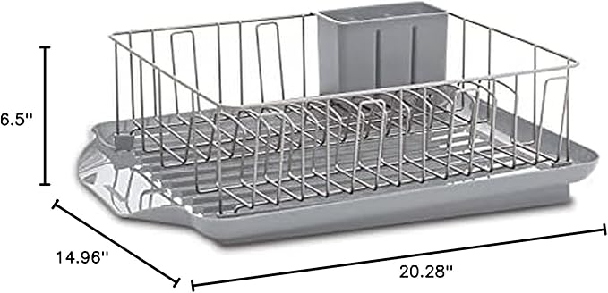 Farberware Classic 3-Piece Dish Drying Rack Set for Kitchen Counter, Gray - Rust-Resistant Wires, Self-Draining Board, Flatware Caddy, Non-Slip Feet