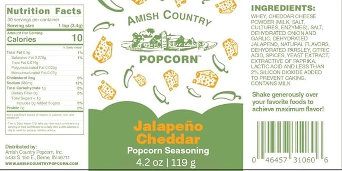 Amish Country Popcorn | Jalapeno Cheddar Seasoning - 4.2 Ounces | Old Fashioned, Non-GMO