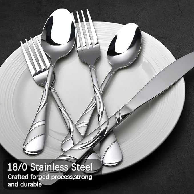 40-Piece Silverware Set for 8, 18/0 Frosted & Mirror Finish Stainless Steel Vintage Flatware Set, Modern Cutlery Set for Home Wedding Restaurant Housewarming Party Event Serving For 8