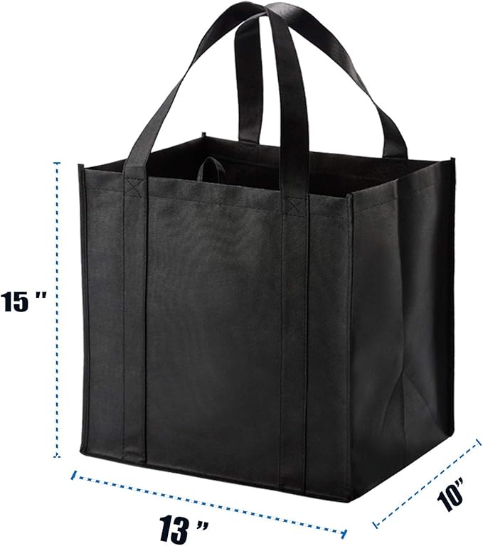 NERUB 10 Pack Reusable Reinforced Handle Grocery Bags - Heavy Duty Large Shopping Totes with Thick Plastic Bottom can hold 40 lbs