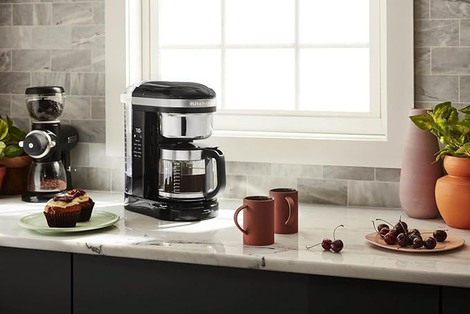 KitchenAid 12 Cup Drip Coffee Maker with Spiral Showerhead and Programmable Warming Plate - KCM1209, Onyx Black
