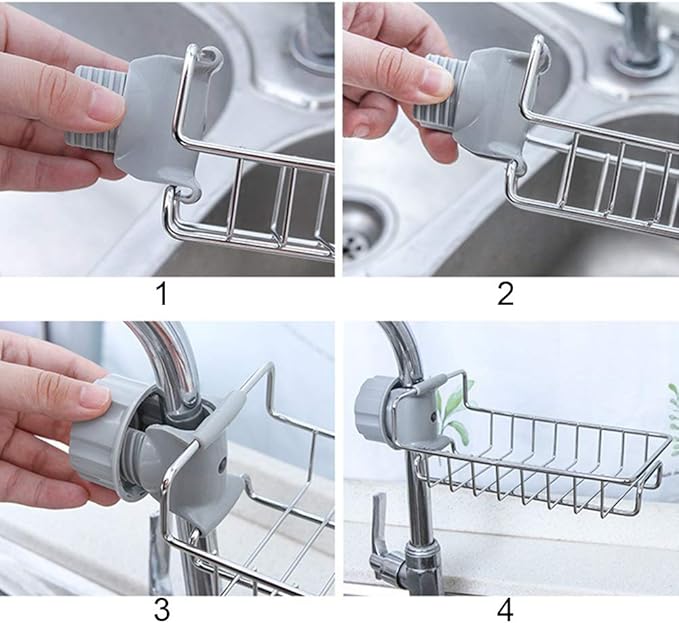 Sink Caddy Organizer, Stainless Steel Faucet Storage Rack Sponge Holder for Kitchen Accessories(Silver)