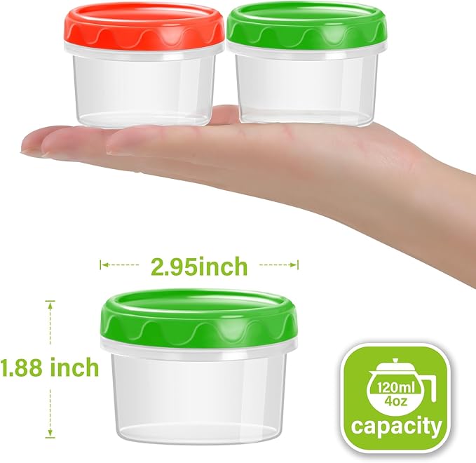 EONJOE 4oz Plastic Containers with Lids Reusable Dishwasher Freezer Safe Airtight, 6-Pack