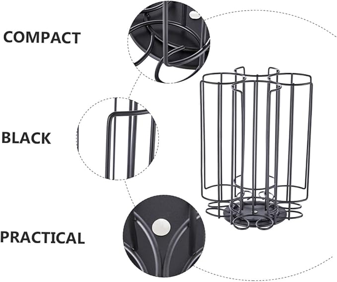 Rotatable Coffee Capsule Holder Rack for 32 Large Capsules, Black Carbon Steel Coffee Capsule Organizer Storage Shelf for Home Kitchen Countertop