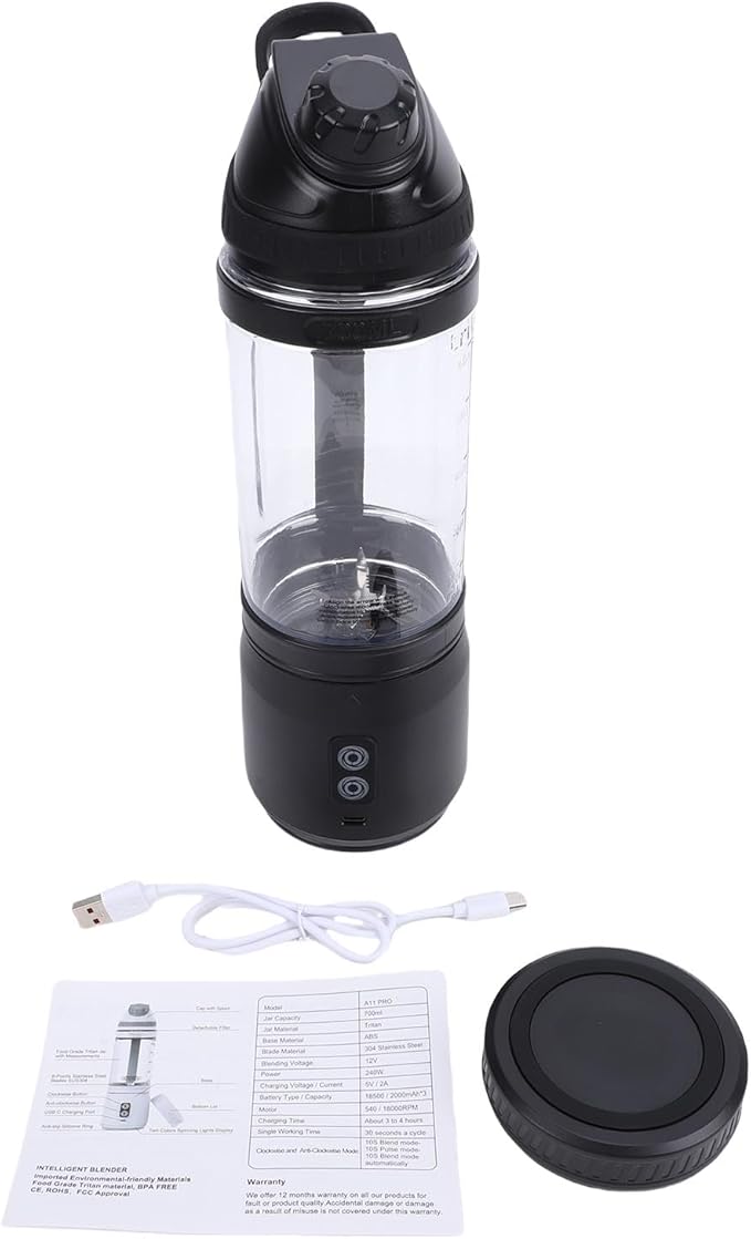 Asixxsix Portable Blender, 240W Cordless USB C Rechargeable 24oz Personal Blender Small Smoothie with Intelligent LED Display Base for Shakes Smoothies Frozen Blending (700ml)