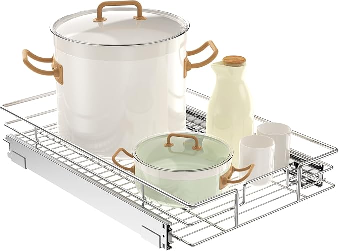 LOVMOR Pull Out Cabinet Organizer 14"W x 21"D, Kitchen Cabinet Pull Out Shelves Slide Out Storage