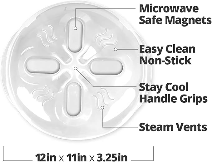 HOVER COVER Magnetic Splatter Cover, 12-Inch Clear BPA-Free Food Lid, Vented Plate Guard with Steam Vents, Anti-Splash Microwave Lid, Dishwasher Safe, Space-Saving Magnetic Storage - Ivory