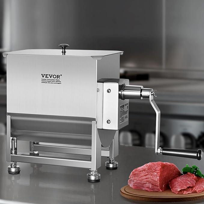 VEVOR Manual Meat Mixer, 30 Pound Capacity Tank Meat Processing Equipment, Stainless Steel Meat Mixer, Sausage Mixer Machine with Lid and Handle, Ground Beef Hand Mixer, Silver