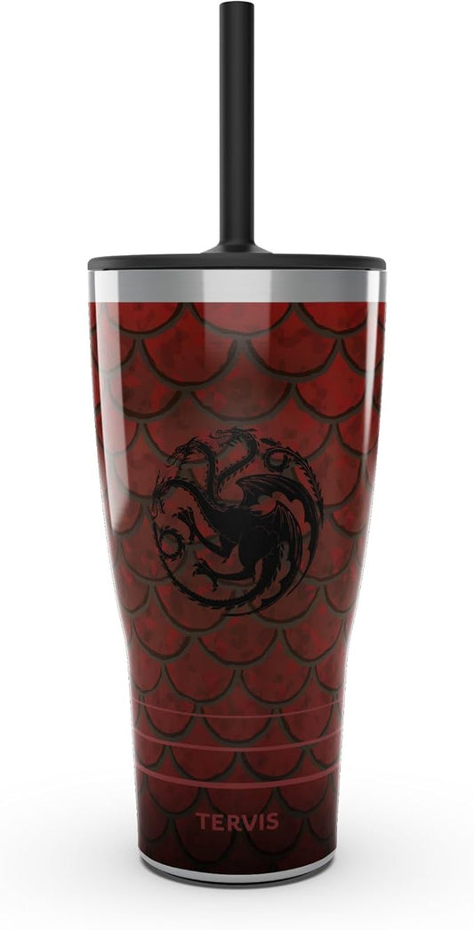 Tervis Traveler Game of Thrones - House of the Dragon - Scale Up Triple Walled Insulated Tumbler Travel Cup Keeps Drinks Cold & Hot, 30oz with Straw Lid, Stainless Steel