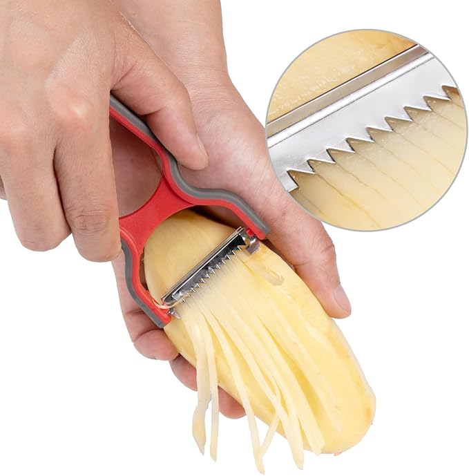 4-Piece Peeler Set with Straight, Serrated, and Julienne Peelers for Fruits, Vegetables, and Shredding，304 Stainless Steel