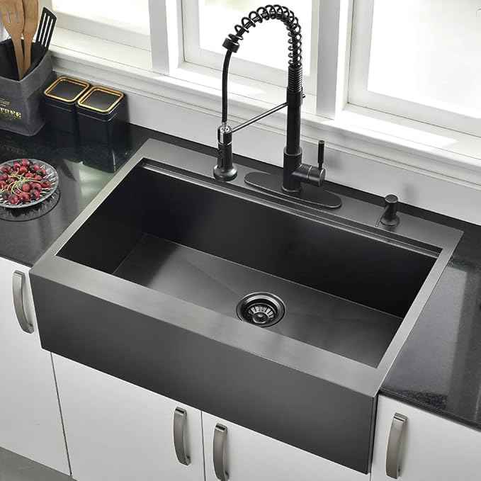 30 Inch Black Farmhouse Kitchen Sink Drop In Workstation - 30 inch Apron Front Farmhouse Sink Workstation Kitchen Sink Single Bowl 16 Gauge Stainless Steel Farm Sink