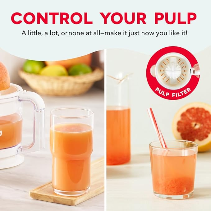 Dash Citrus Juicer Extractor: Compact Juicer for Healthy Juice, Oranges, Lemons, Limes, Grapefruit & other Citrus Fruit with Easy Pour Spout + 20 oz Pitcher - White
