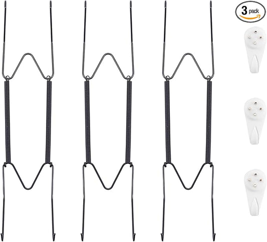 Bilillo 3 Pack Plate Hangers for The Wall, Suitable for 9''-11'' Decorative Plate,Invisible Heavy Duty Wire Plate Holder with Wall Hooks, Plate Hangers for Displaying Plates, Platter, Dish (Black)
