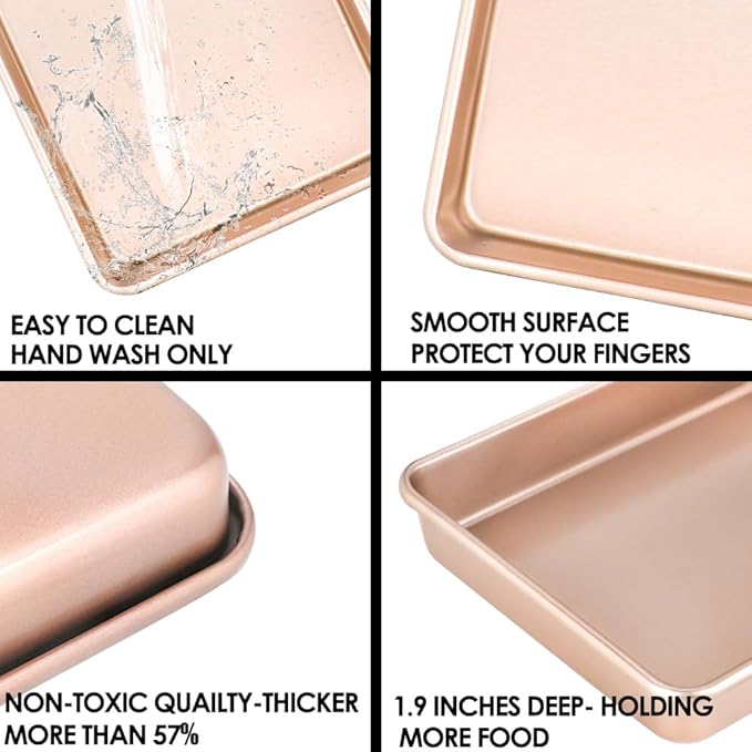 11" x 9" Baking Pans, Cookie Sheets Set of 2, 1.8 Inch Deep Nonstick Toaster Oven Pan Set for Baking, Heavy Duty Carbon Steel Non-toxic Toaster Oven Tray Replacement Cookie Tray for Kitchen Bake
