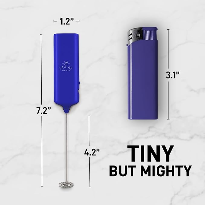 Mini & Mighty Milk Frother Wand – Powerful Handheld Coffee Frother, Battery Operated Drink Mixer – Compact Pocket Size – Detachable Whisk for Latte, Cappuccino, Matcha, Hot Chocolate – Royal Blue