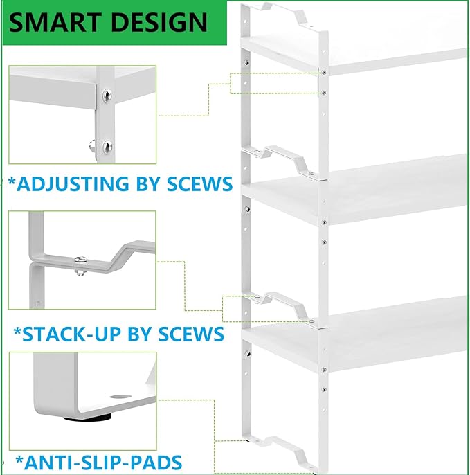 Expandable Shelf for Cabinet Organizer Adjustable Stackable Spice Rack at Kitchen and Bathroom More, Counter Countertop Cupboard Organization Pantry Storage(LARGE/2PACKS/WHITE)