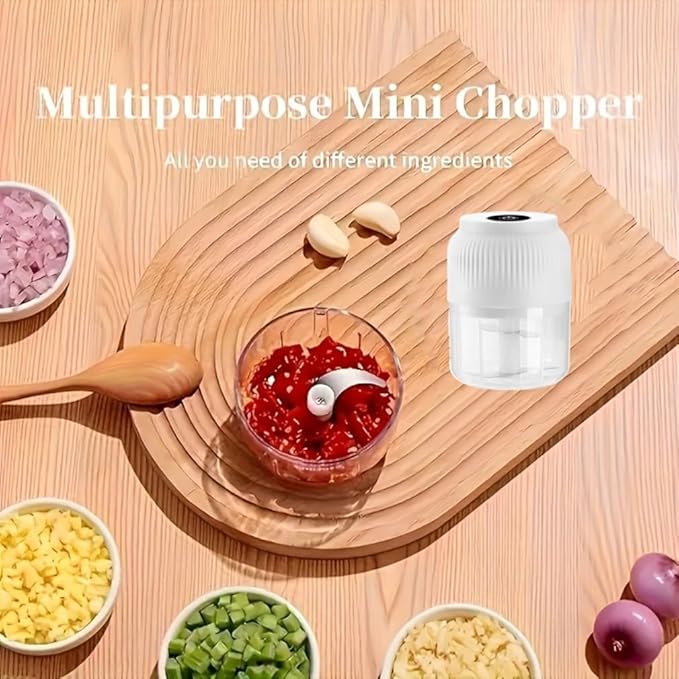 Electric Garlic Chopper,Mini Portable Veggie Cutter,Upgrade Electric Mini Garlic Chopper Set,Vegetable Chopper and Spiralizer with Container and Lid,USB Rechargeable (Blue+White)