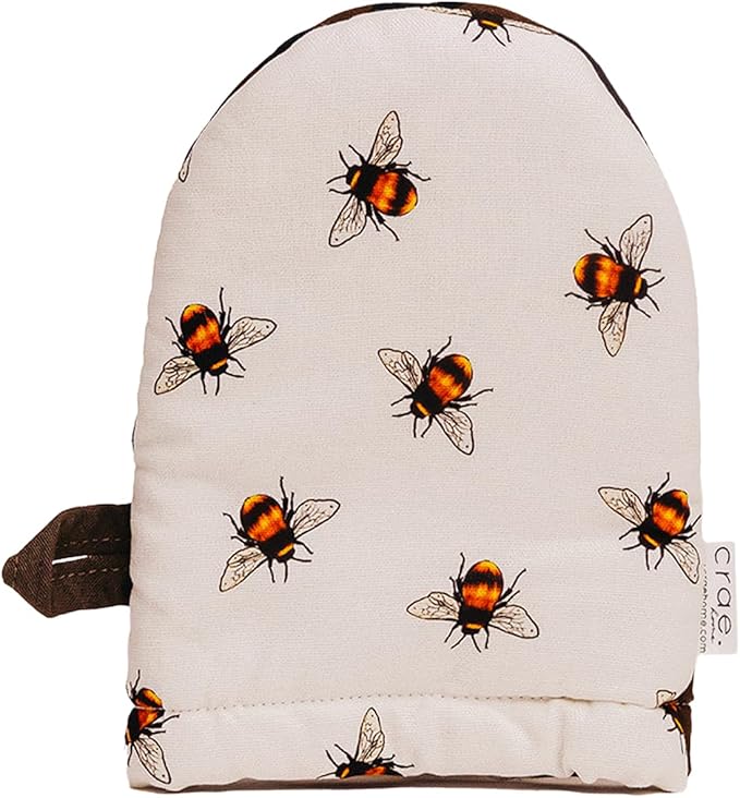 Crae Home - Mini Oven Mitt | Milk & Honey Pattern Silicone-Lined Grip Heat-Resistant Cotton Kitchen Mitt with Hanging Loop | Cute Pot Holder Style Oven Glove for Baking & Cooking | 7.5” x 5.5”