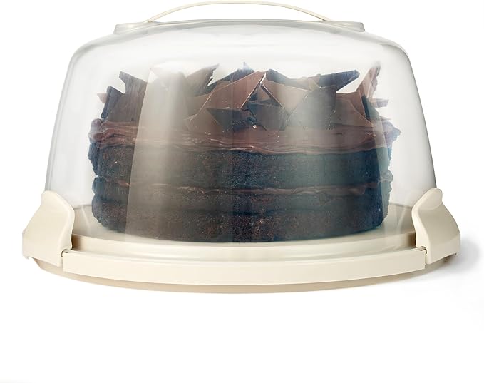 Amazon Basics Cake Carrier with Handle and Locking Lid, Round, Fits 11.8 in. Cake, BPA-Free, Refrigerator and Dishwasher-Safe Cake Box, 13.8 x 13.8 x 8.0 in.