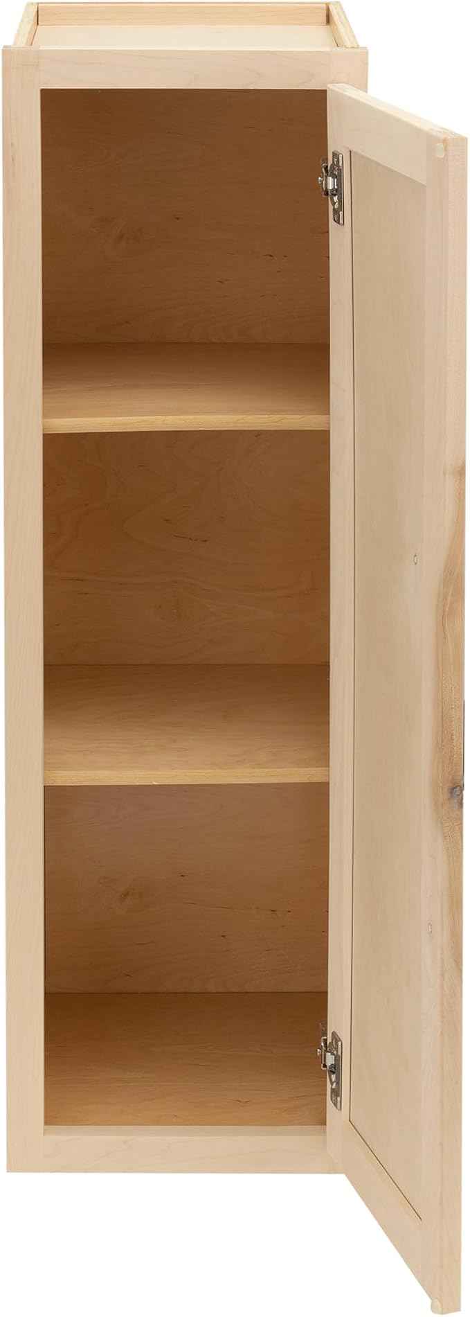 Quicklock RTA (Ready-to-Assemble) 42" Tall Wall Kitchen Cabinets - Shaker Style | 100% Hardwood | Made in America | Soft Close Hardware (Raw Maple, 12" D x 12" W x 42" H)