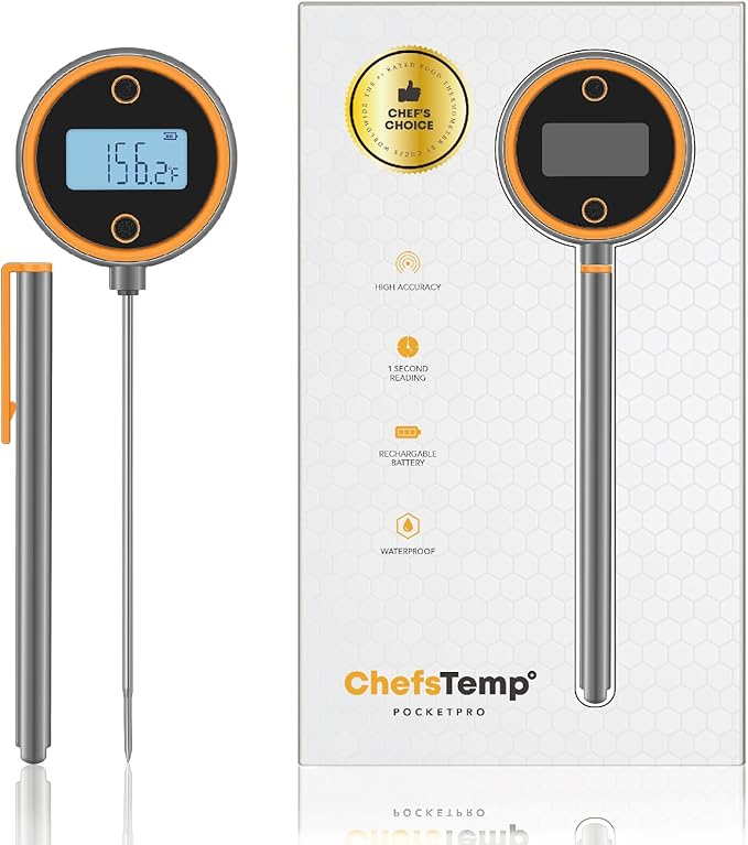 Pocket Pro 1-Second Instant Read Digital Meat Thermometer Rechargeable for Grilling, Food, BBQ, Kitchen Cooking, Oil Deep Frying & Candy (Iced Mango)