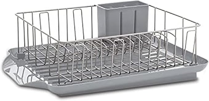 Farberware Classic 3-Piece Dish Drying Rack Set for Kitchen Counter, Gray - Rust-Resistant Wires, Self-Draining Board, Flatware Caddy, Non-Slip Feet