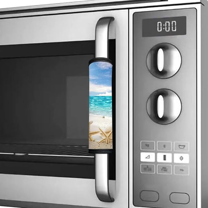 6 PCS Refrigerator Door Handle Covers Washable Anti-Skid Protector for Fridge Dishwasher Oven Keep Off Fingerprints Liquid Oil Stain Food Spot for Home Coastal Decor, Beach Blue Sky