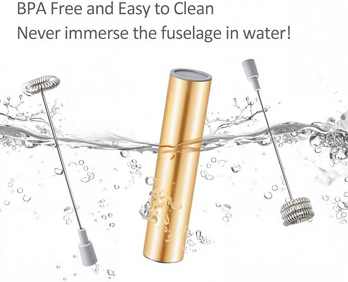 Milk Frother Handheld, Battery Operated Coffee Foamer Drink Mixer with 2 Stainless Steel Electric Whisks for Coffee, Latte, Cappuccino, Hot Chocolate, Protein， Batteries Included, Golden