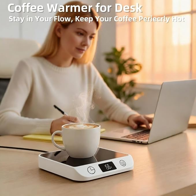 Coffee Mug Warmer & Candle Warmer 46W Electric Cup Warmer for Desk - Smart Digital Display 6 Heat Settings Timer Auto Shut-Off Work from Home Office Gift (White)
