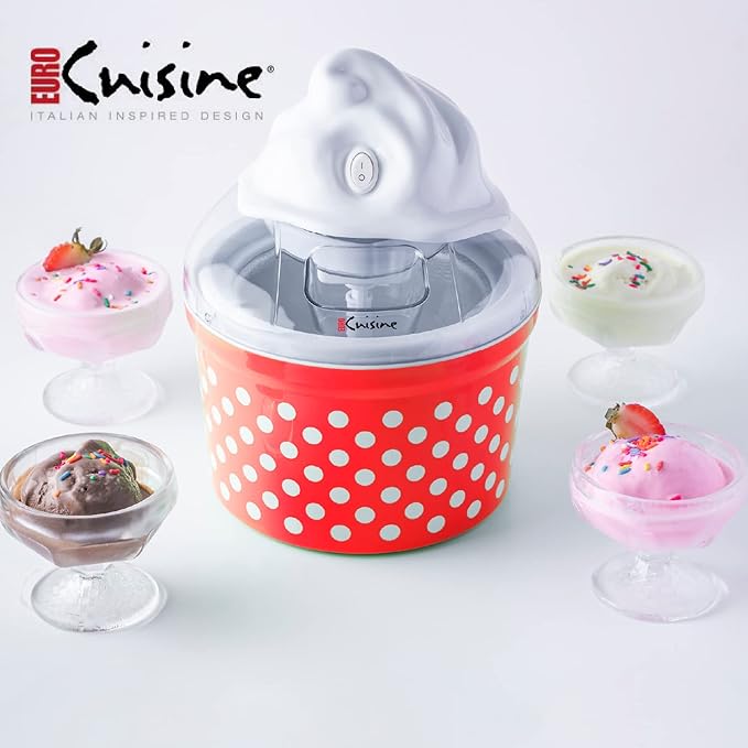 Euro Cuisine Ice Cream, Sorbet & Frozen Yogurt Maker, Homemade Gelato & Soft Serve Kids Ice Cream Maker Machine with 4 Glass Cups - Double-Insulated Freezer Bowl, Mixing Paddle, Lid - 1.5 Quart