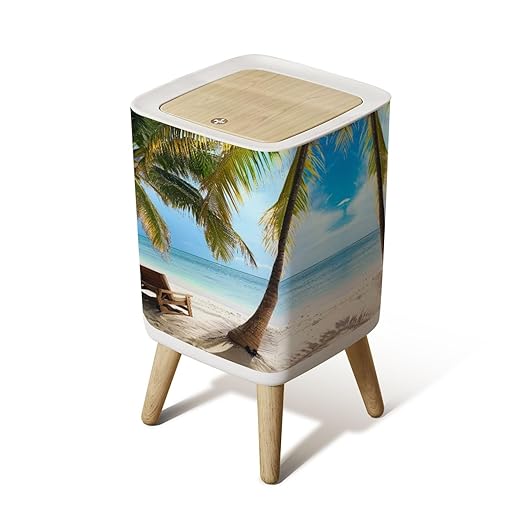 Small Trash Can with Lid Tropical Beach Caribbean sea Saona Island Dominican Republic Wastebasket with Press Cover Dog Proof Garbage Can Waste Bin for Kitchen Bathroom Nursery 2.6 Gallon