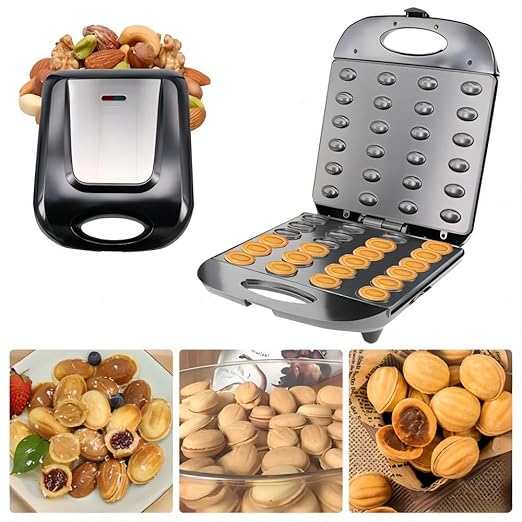 24 Walnut Cookie Maker, Non Stick Double Sided Walnut Cookie, Electric Maker Mold Maker Mini Nut Waffle Bread Machine Sandwich Iron,Toaster Baking