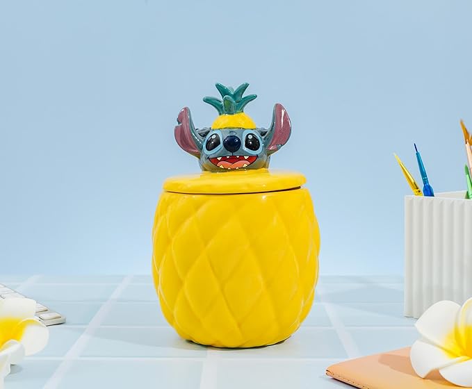 Silver Buffalo Disney Lilo and Stitch Pineapple Tropical 3D Sculpted Ceramic Cookie Snack Candy Jar (Medium)