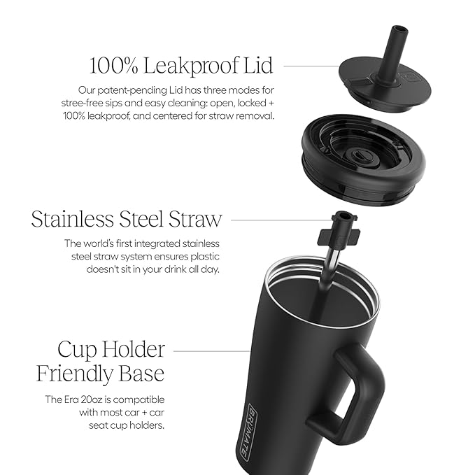 BrüMate Era 20 oz Tumbler with Handle and Straw | 100% Leakproof Insulated Tumbler with Lid and Straw | Made of Stainless Steel | Cup Holder Friendly Base | 20oz (Primrose)