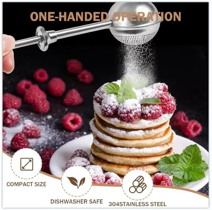 2pcs Stainless Steel Loose Tea Leaf Steeper&Sugar Shaker Duster Sifter 2 in 1, tea ball for loose leaf tea,tea strainers One-Hand Operated Spring-Loaded