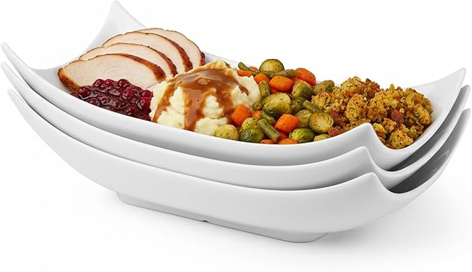 LAUCHUH Serving Platters, Porcelain Decorative Bowl White Serving Dishes for Entertaining Decorative Centerpiece Deep Bowl Set Set of 3, 12-Inch for Easter, Mother's Day Party
