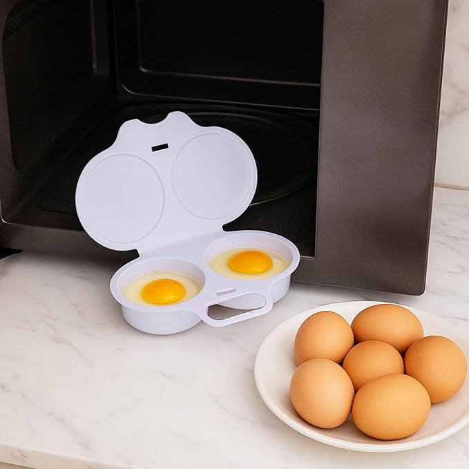 Egg Poacher Microwave,White Microwave Egg Poacher 2 Eggs,2 Cavity Nonstick Poached Eggs Maker With Lid,Microwaves Egg Cooker 2 Eggs,Kitchen Dining Specialty Cookware