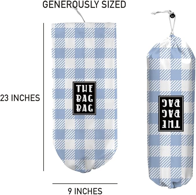 Plastic Bag Holder,Reusable And Washable Grocery Bag organizer,for Home Kitchen Travelling Camping Decor, use 1 Pack, Blue And White Checkered Pattern