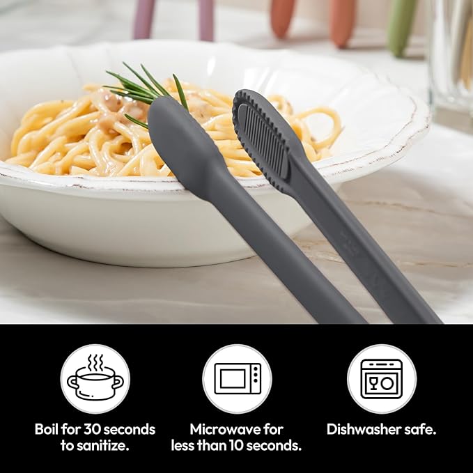 carrotez Silicone Cooking Kitchen Tongs, Anti-Slip,Non-Scratch Serving Tongs 9.25 Inches - Dark Gray