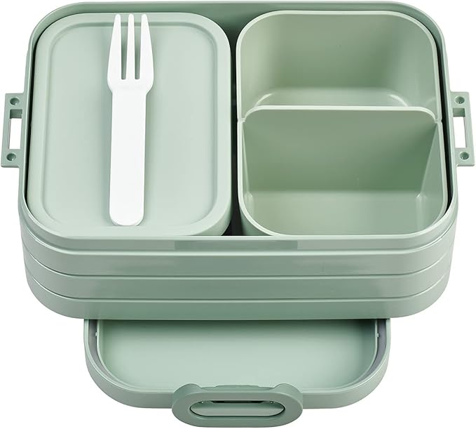 Mepal Bento Box Midi - Lunch Box with Bento Box - for 2 Sandwiches or 4 Slices of Bread - Lunch Box for Sandwiches, Small Snacks & Left Overs - Lunch Box Adults - Nordic sage