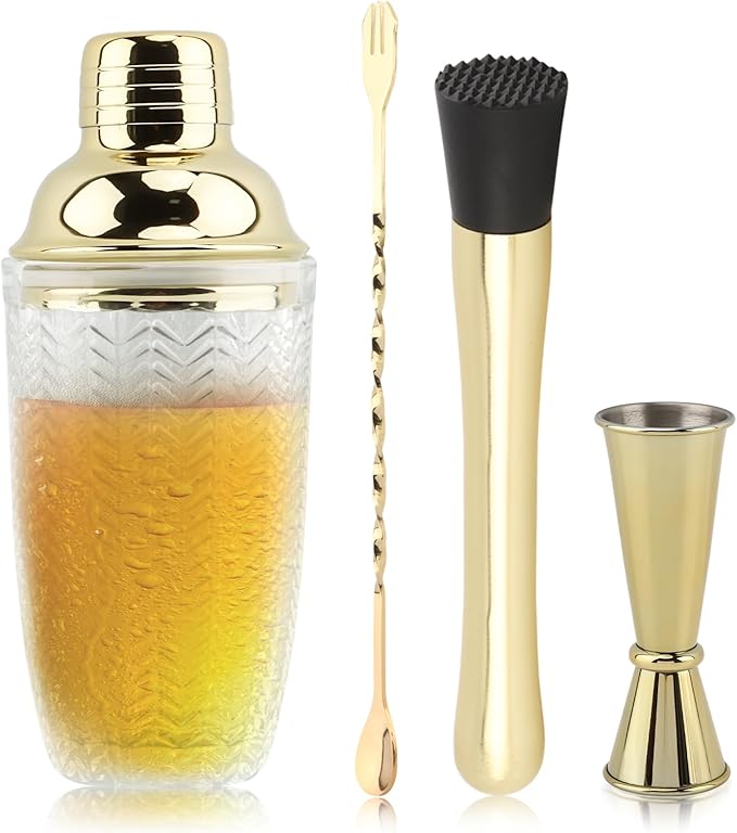 Glass Cocktail Shaker Set, Glass Bartender Kit with Measuring Jigger, Mixing Spoon, and Muddle, Premium Bar Tool Set for Crafting Martinis & Whiskey Cocktails Home Bar Accessories