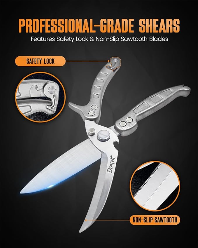 Poultry Shears Heavy Duty Professional, Kitchen Shears for Food, Kitchen Scissors Heavy Duty, Food & Meat Scissors, Dishwasher Safe Chicken Cutters. Spring Loaded, Silver